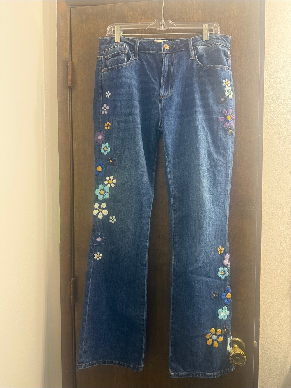 DRIFTWOOD Dark Blue Embroidered Floral Wide-Leg Jeans